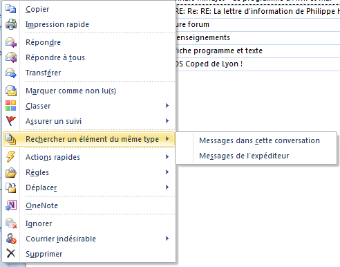 Copie d’écran du menu obtenue par clic droit sur mail Copie d'écran du menu obtenue par clic droit sur mail